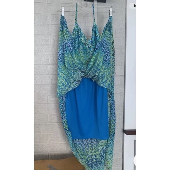 Laundry by Shelli Segal NWT $168 Diva Blue Strappy Dress Size 4 Hi-Lo Wrap Flowy - Picture 12 of 12